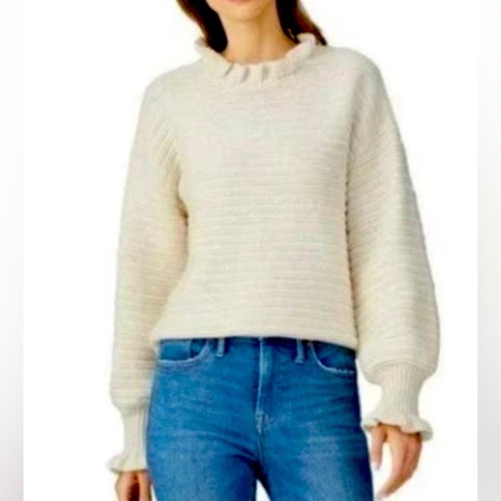Madewell Oatmeal size sm merino cotton wool blend sweater w ballon sleeves GUC